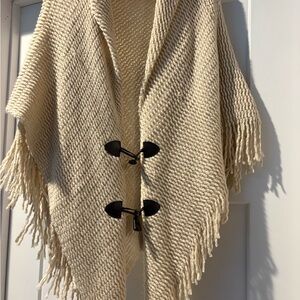 Cream Knit Shawl with Toggle Closures